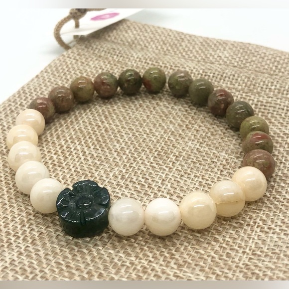 Handmade Quartz Flower Jasper Beaded Bracelet Women - Picture 1 of 8